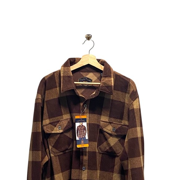 Freedom Foundry Plaid Fleece Button Down Shacket Brown Size XXL NWT Gorpcore - Picture 3 of 9